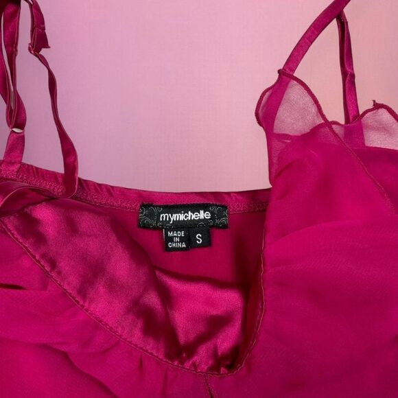 Y2K My Michele pink elegant satin tie back flowy layered cami top🎀 - Picture 7 of 8